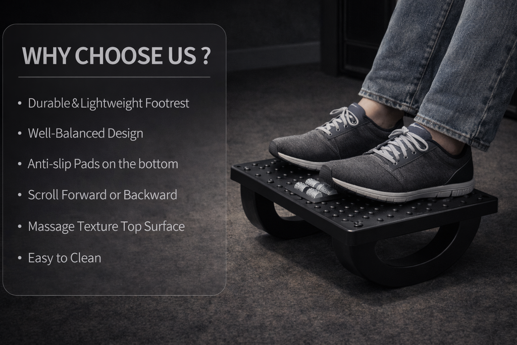 Portable Ergonomic Under Desk Footrest with Relaxing Massage Rollers
