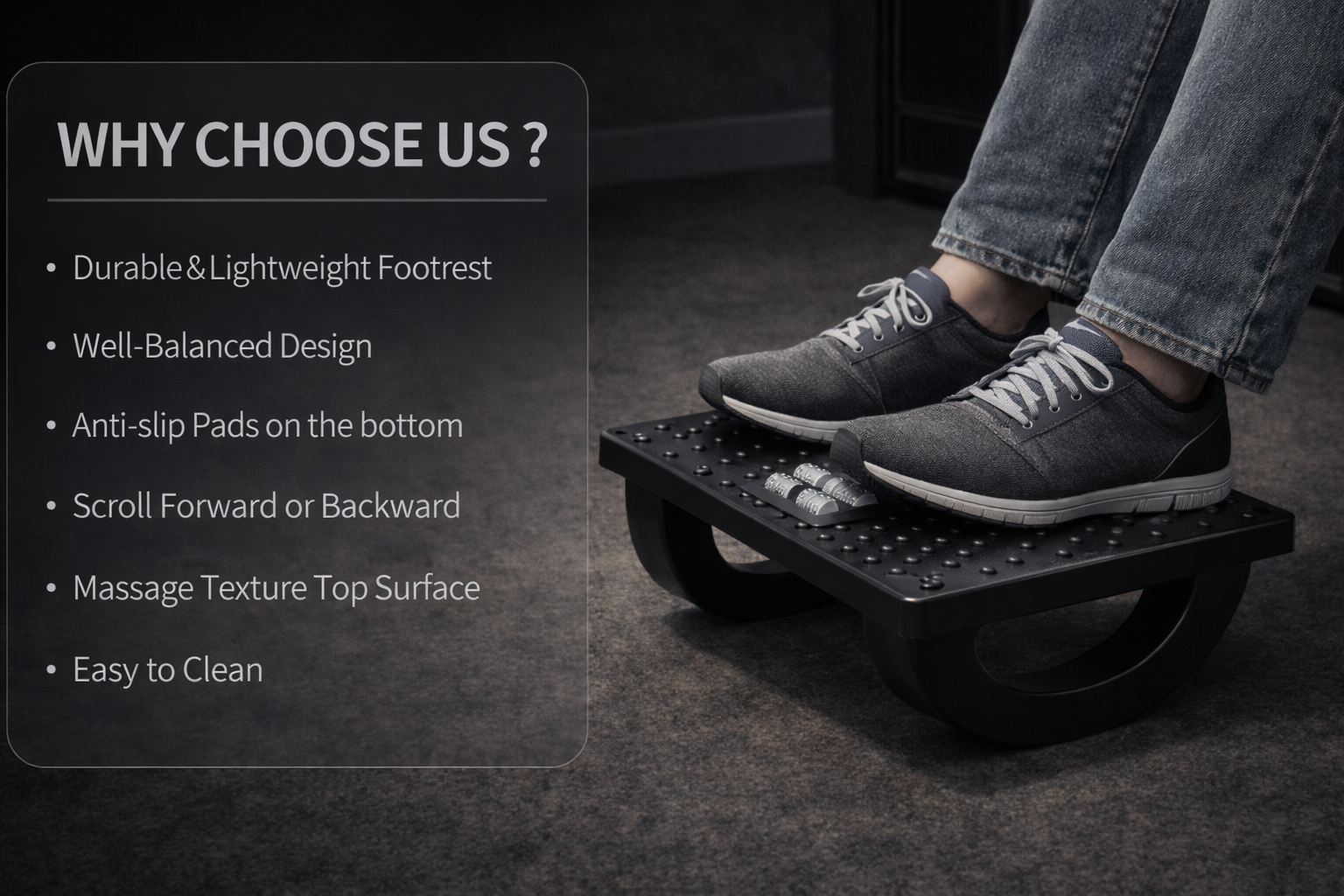 Portable Ergonomic Under Desk Footrest with Relaxing Massage Rollers