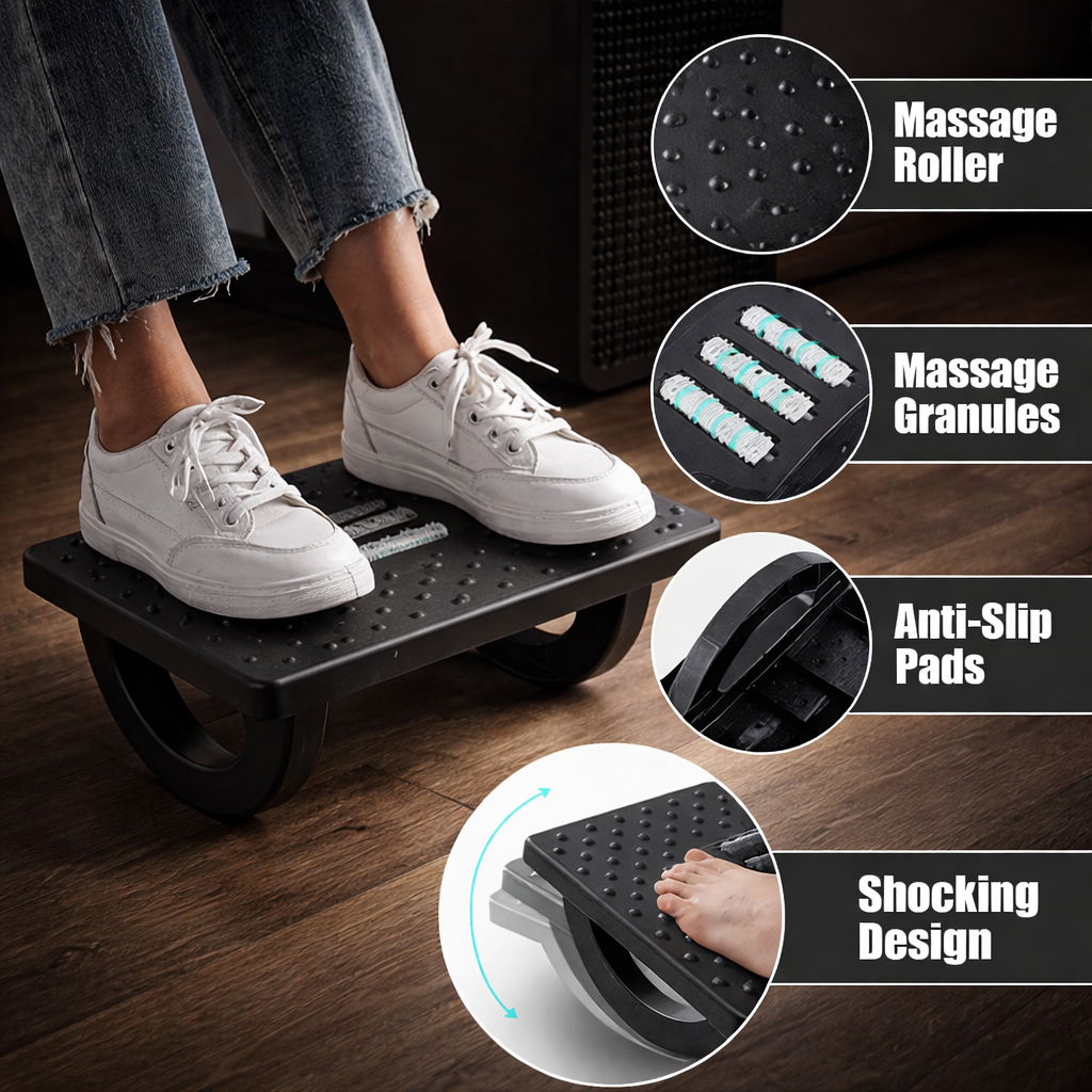 Portable Ergonomic Under Desk Footrest with Relaxing Massage Rollers